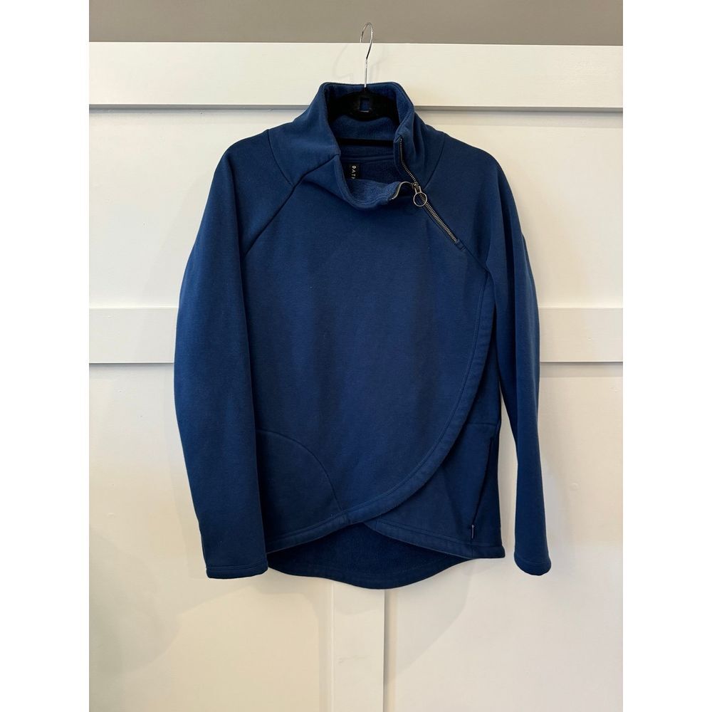 Athleta Cozy Karma‎ Sweatshirt Women's size S navy blue mock neck zip close
